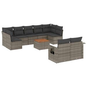vidaXL 10 r&eacute;szes sz&uuml;rke polyrattan kerti &uuml;lőgarnit&uacute;ra p&aacute;rn&aacute;kkal