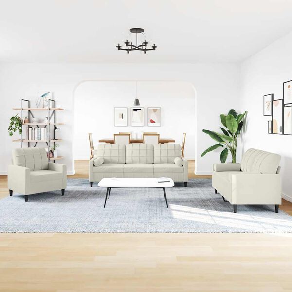 vidaXL 3 részes krémszínű bársony ülőgarnitúra párnákkal