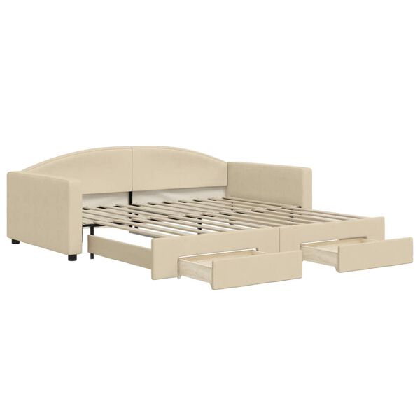 vidaXL krémszínű kihúzható szövet heverő fiókkal 100x200 cm