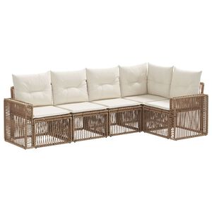vidaXL Kerti Kanap&eacute; Szett 5 pcs Beige &eacute;s Kr&eacute;msz&iacute;nű polirattan