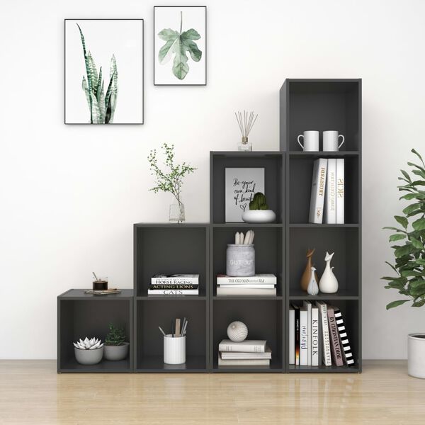 vidaXL 4 r&eacute;szes sz&uuml;rke szerelt fa TV-szekr&eacute;nyszett