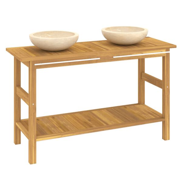 vidaXL tömör tíkfa fürdőszobaszekrény krémszínű márvány mosdókkal