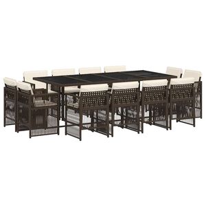 vidaXL 13 r&eacute;szes barna polyrattan kerti &uuml;lőgarnit&uacute;ra p&aacute;rn&aacute;kkal