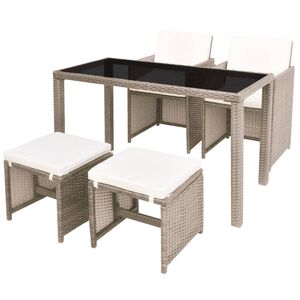vidaXL 5-r&eacute;szes b&eacute;zs polyrattan k&uuml;lt&eacute;ri &eacute;tkezőszett p&aacute;rn&aacute;kkal