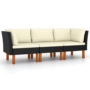 vidaXL fekete 3 szem&eacute;lyes polyrattan kerti kanap&eacute; p&aacute;rn&aacute;kkal