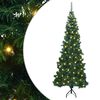 vidaXL Sarok Műkar&aacute;csonyfa 300 LED-del Z&ouml;ld 180 cm PVC &eacute;s f&eacute;m