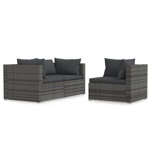 vidaXL 3 r&eacute;szes sz&uuml;rke polyrattan kerti &uuml;lőgarnit&uacute;ra p&aacute;rn&aacute;kkal