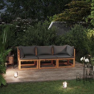 vidaXL 3 személyes tömör akácfa kerti kanapé párnával