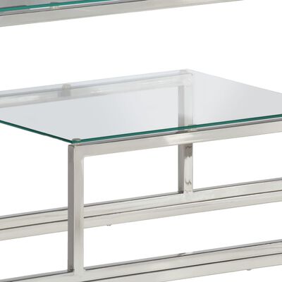 vidaXL ezüstszínű rozsdamentes acél és edzett üveg tálalóasztal