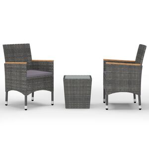 vidaXL 3 r&eacute;szes sz&uuml;rke polyrattan &eacute;s edzett &uuml;veg bisztr&oacute;szett