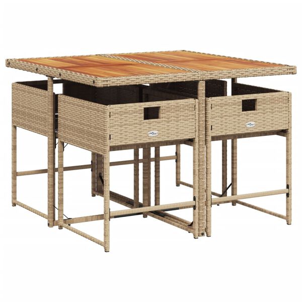 vidaXL 5 r&eacute;szes b&eacute;zs polyrattan kerti &eacute;tkezőgarnit&uacute;ra p&aacute;rn&aacute;kkal