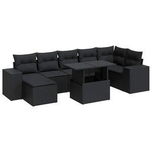 vidaXL 8 r&eacute;szes fekete polyrattan kerti &uuml;lőgarnit&uacute;ra p&aacute;rn&aacute;kkal