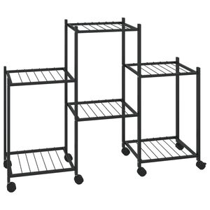 vidaXL fekete vas vir&aacute;gtart&oacute; &aacute;llv&aacute;ny kerekekkel 83 x 25 x 63,5 cm