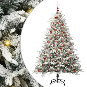 vidaXL Műfenyő vil&aacute;g&iacute;t&aacute;ssal &eacute;s g&ouml;mbk&eacute;szlettel Z&ouml;ld 180 cm PVC &eacute;s PE
