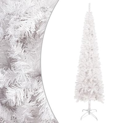 vidaXL fehér vékony karácsonyfa LED-ekkel és gömbszettel 210 cm
