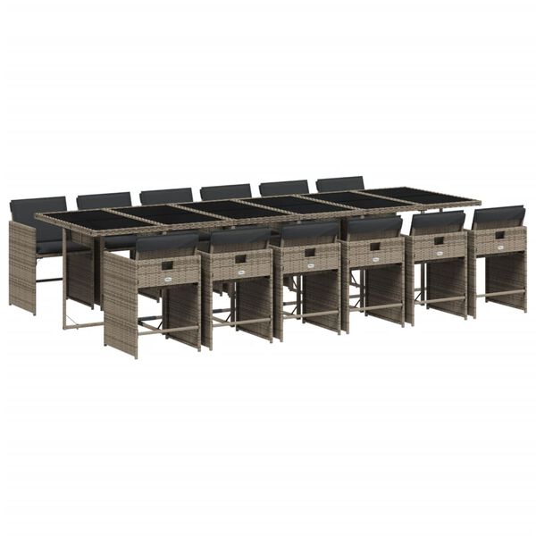 vidaXL 13 r&eacute;szes sz&uuml;rke polyrattan kerti &uuml;lőgarnit&uacute;ra p&aacute;rn&aacute;kkal