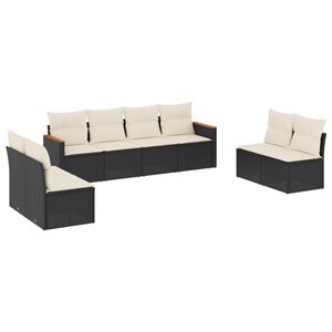 vidaXL 8 r&eacute;szes fekete polyrattan kerti &uuml;lőgarnit&uacute;ra p&aacute;rn&aacute;kkal