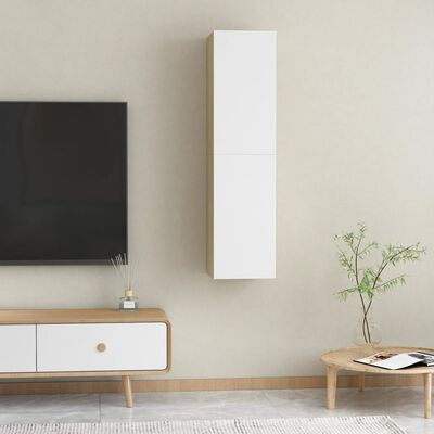 vidaXL 2 db fehér és tölgyszínű forgácslap TV-szekrény 30,5x30x60 cm