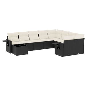 vidaXL 10 r&eacute;szes fekete polyrattan kerti &uuml;lőgarnit&uacute;ra p&aacute;rn&aacute;kkal