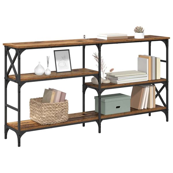 vidaXL Konzolasztal polcokkal &Ouml;reg fa 150 x 29 x 76,5 cm Faanyag