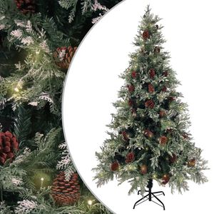 vidaXL z&ouml;ld-feh&eacute;r PVC &eacute;s PE megvil&aacute;g&iacute;tott kar&aacute;csonyfa tobozzal 195 cm
