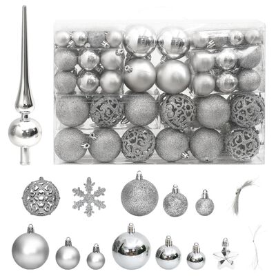 vidaXL 111 részes ezüst polisztirol karácsonyi gömb szett