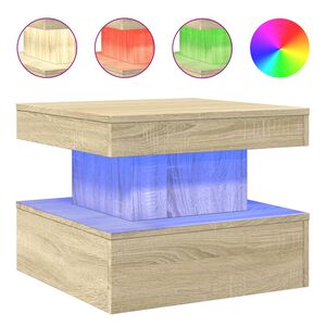 vidaXL sonoma t&ouml;lgy sz&iacute;nű doh&aacute;nyz&oacute;asztal LED-l&aacute;mp&aacute;kkal 50x50x40 cm