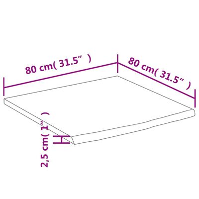 vidaXL tömör akácfa téglalap alakú asztallap 80 x 80 x 2,5 cm
