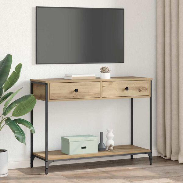 vidaXL Konzolasztal fi&oacute;kkal Artisan t&ouml;lgy 100 x 34,5 x 75 cm Faanyag