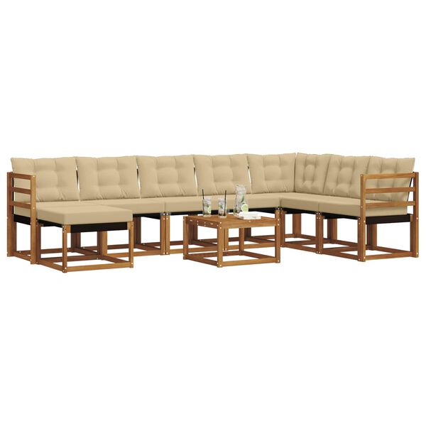 vidaXL K&uuml;lt&eacute;ri kanap&eacute; szett p&aacute;rn&aacute;val 9 pcs Term&eacute;szetes &eacute;s b&eacute;zs