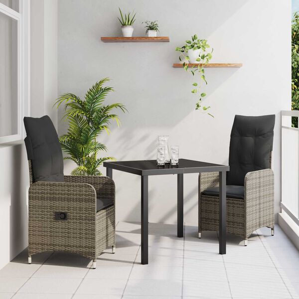 vidaXL Kert &eacute;tkező szett p&aacute;rn&aacute;val 3 pcs Sz&uuml;rke Poli rattan