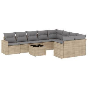 vidaXL 10 r&eacute;szes b&eacute;zs polyrattan kerti &uuml;lőgarnit&uacute;ra p&aacute;rn&aacute;val