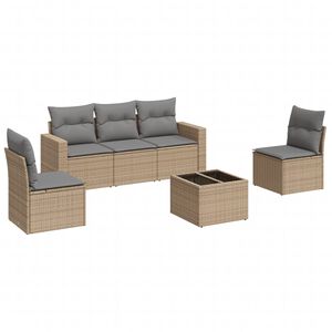 vidaXL 6 r&eacute;szes b&eacute;zs polyrattan kerti &uuml;lőgarnit&uacute;ra p&aacute;rn&aacute;val