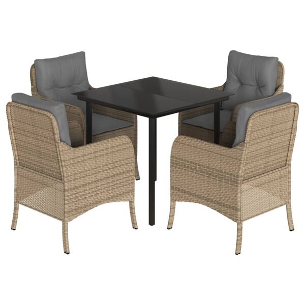 vidaXL 5 r&eacute;szes b&eacute;zs polyrattan kerti &eacute;tkezőgarnit&uacute;ra p&aacute;rn&aacute;kkal