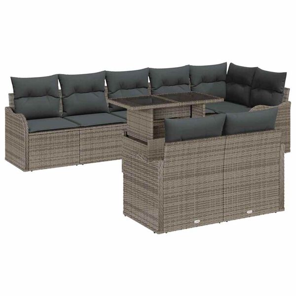 vidaXL Kerti Kanap&eacute; Szett p&aacute;rn&aacute;val p&aacute;rn&aacute;val 9 pcs Sz&uuml;rke Poly Rattan