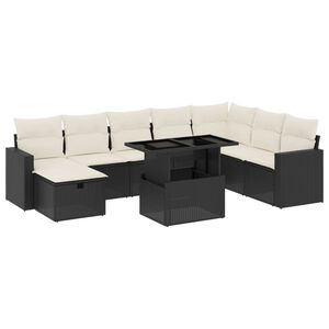 vidaXL 9 r&eacute;szes fekete polyrattan kerti &uuml;lőgarnit&uacute;ra p&aacute;rn&aacute;kkal