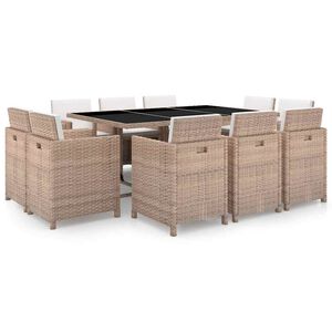 vidaXL 11 r&eacute;szes b&eacute;zs polyrattan k&uuml;lt&eacute;ri &eacute;tkezőszett p&aacute;rn&aacute;kkal