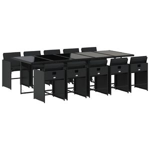 vidaXL 11 r&eacute;szes fekete polyrattan kerti &eacute;tkezőgarnit&uacute;ra p&aacute;rn&aacute;kkal