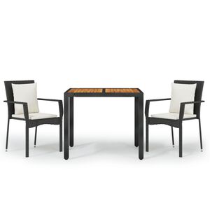 vidaXL 3 r&eacute;szes fekete polyrattan kerti &eacute;tkezőgarnit&uacute;ra p&aacute;rn&aacute;kkal