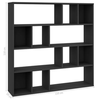 vidaXL fekete forgácslap térelválasztó/könyvszekrény 110 x 24 x 110 cm