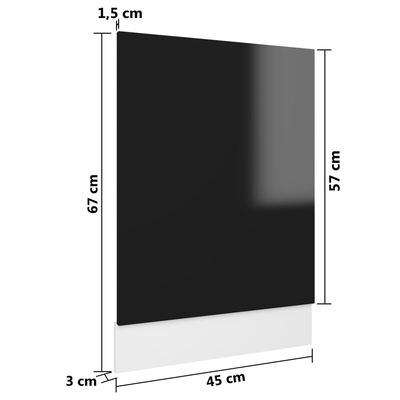 vidaXL magasfényű fekete forgácslap mosogatógép-panel 45 x 3 x 67 cm