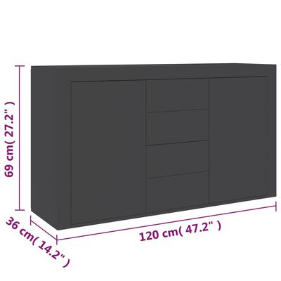 vidaXL szürke forgácslap tálalószekrény 120 x 36 x 69 cm