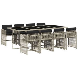 vidaXL 9r&eacute;szes vil&aacute;gossz&uuml;rke polyrattan kerti &eacute;tkezőgarnit&uacute;ra p&aacute;rn&aacute;val