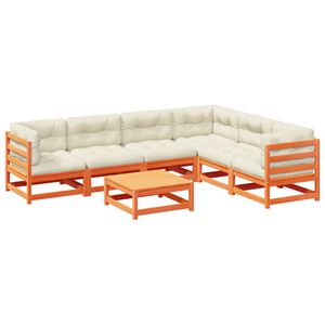 vidaXL 7 r&eacute;szes viaszbarna t&ouml;m&ouml;r fenyőfa kerti &uuml;lőgarnit&uacute;ra p&aacute;rn&aacute;kkal