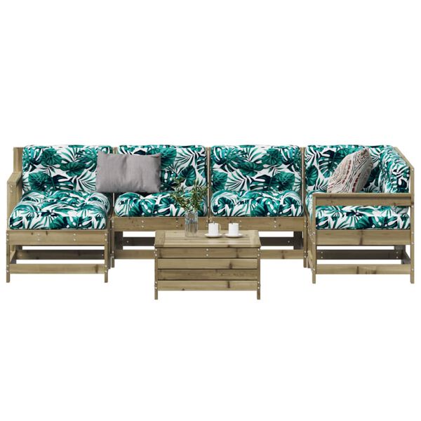 vidaXL 7 részes impregnált fenyőfa kerti ülőgarnitúra párnával