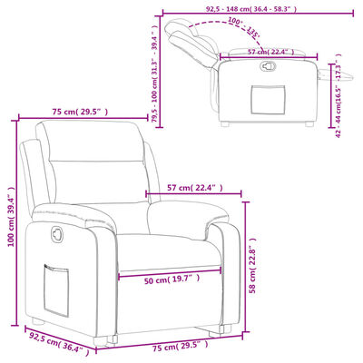 vidaXL fekete bársony felállást segítő dönthető fotel