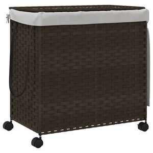 vidaXL s&ouml;t&eacute;tbarna rattan szennyeskos&aacute;r kerekekkel 60x35x60,5 cm