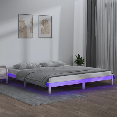 vidaXL fehér tömör fa ágykeret LED-világítással 160 x 200 cm