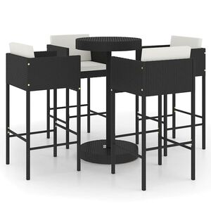 vidaXL 5 r&eacute;szes fekete polyrattan kerti b&aacute;rszett p&aacute;rn&aacute;kkal