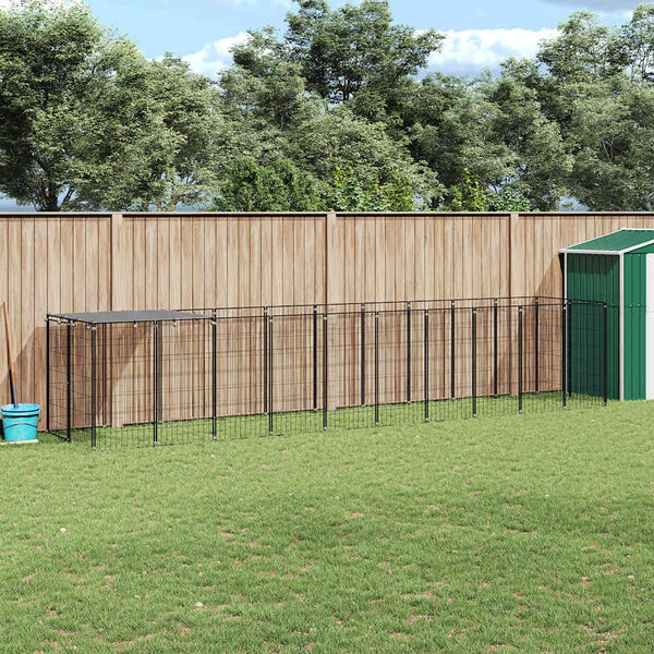 vidaXL fekete acél kutyakennel 6,05 m²